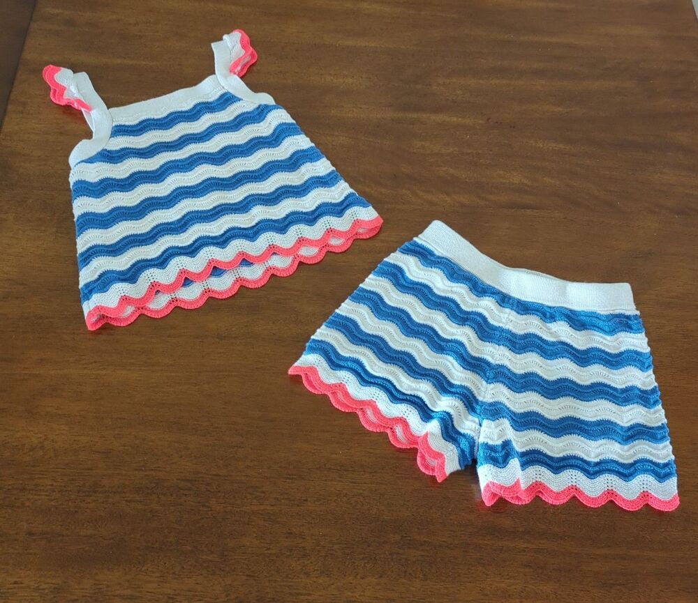 MINI BODEN girl's Kids' Leonore Stripe Pointelle Cotton Tank and shorts set 6/7